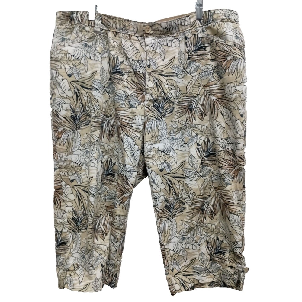 Liz & Me For Catherine Capri Pants Womens 1X Leaf Print Vacation Cottagecore